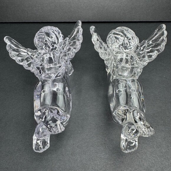 2 Crystal Glass Angel Cherub Candle Holder Figurines -Taper Candles -Centerpiece - Picture 5 of 9